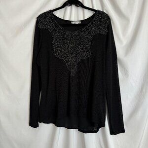 Moa Moa Women's Black Long Sleeve Split Back Top M